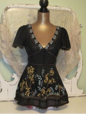 Lithe Anthropologie Sycamore Embroidered Baby Doll Silk Cotton Blend Size 6